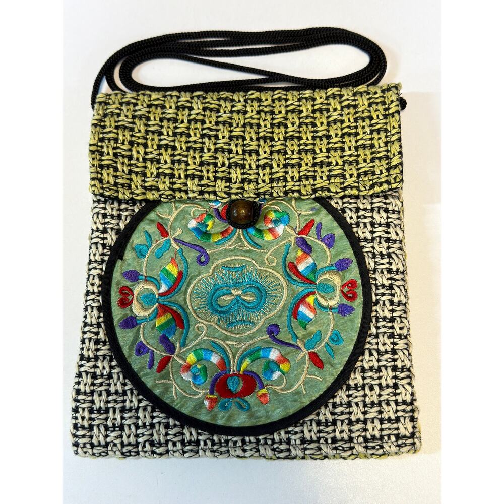 Embroidered Crossbody Shoulder Wallet Purse Handbag Pouch Woven 6” x 7”